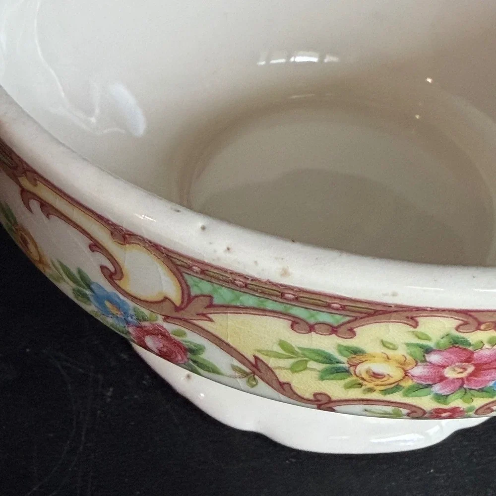 Antique Floral Porcelain Lidded Sugar Bowl Gold Gilt Trim Footed Tea Server